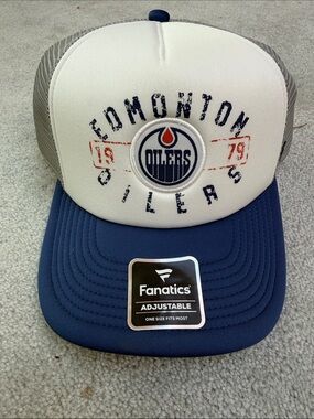 Fanatics Edmonton Oilers White, Navy and Gray Mesh Snapback Hat